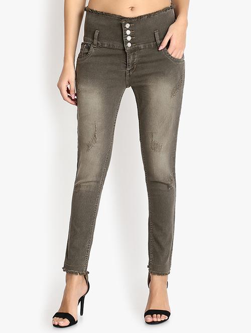 brown distressed detailed denim jeans - 20981616 - Very Small Image - 1