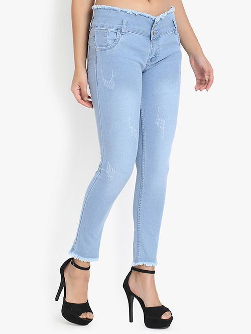 light blue distressed detailed denim jeans - 20981644 - Very Small Image - 1