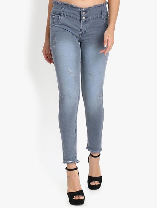 grey distressed detailed denim jeans - 20981645 - Very Small Image - 1