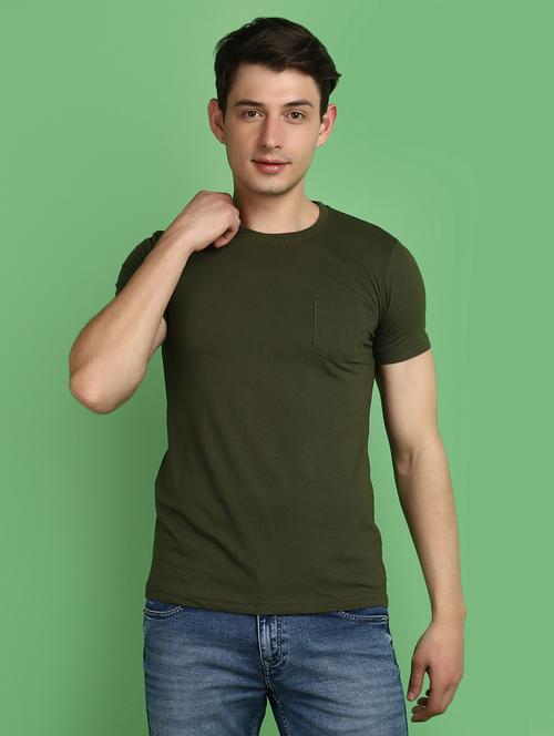 olive cotton blend plain t-shirt - 20982287 - Very Small Image - 1