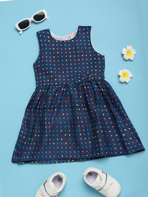 kids blue round neck printed frock - 20982379 - Very Small Image - 1