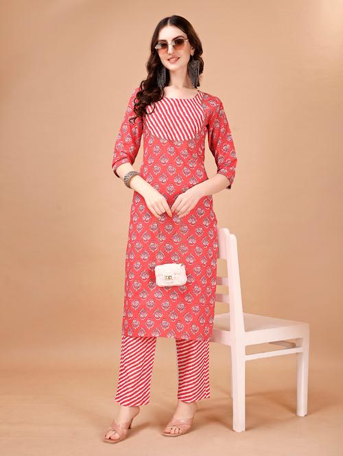 women pink round neck kurta pant set - 20982524 - Very Small Image - 1