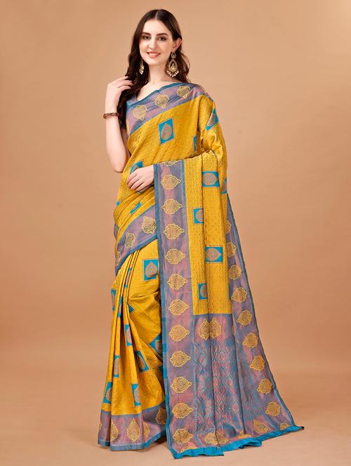 mustard art silk kanjivaram saree - 20982536 - Very Small Image - 1