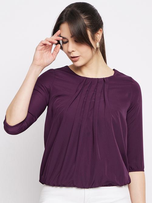 solid purple pleated detailed casual top - 20982570 - Very Small Image - 1