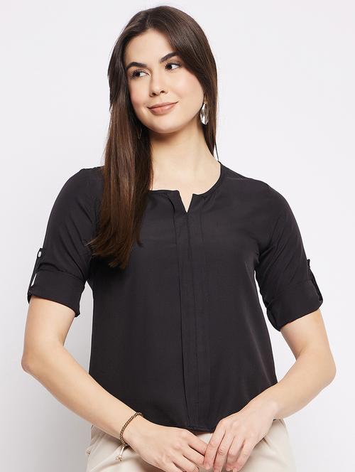 solid black pleated detailed top - 20982580 - Very Small Image - 1