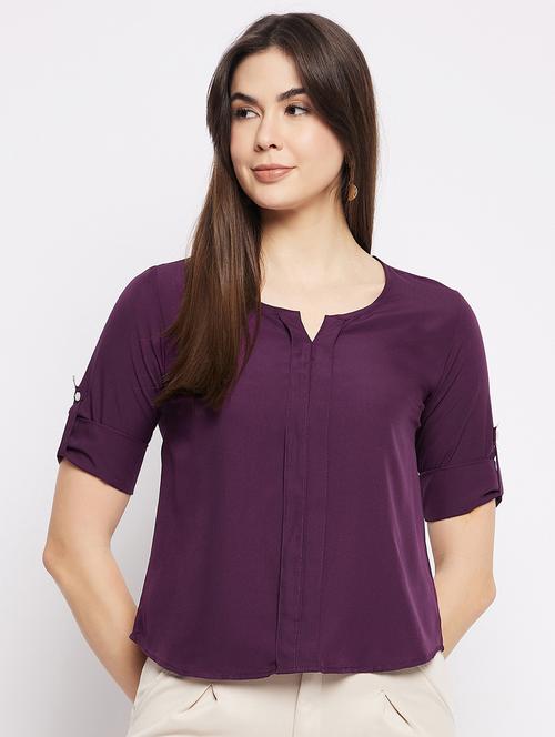 solid purple pleated detailed top - 20982581 - Very Small Image - 1