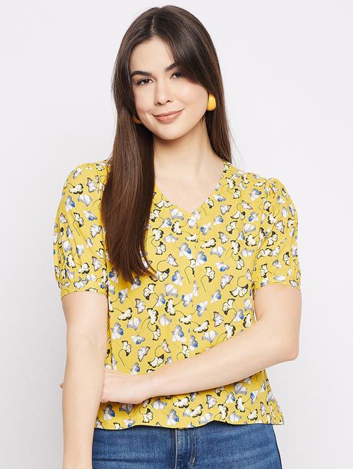 yellow floral printed casual top - 20982598 - Very Small Image - 1