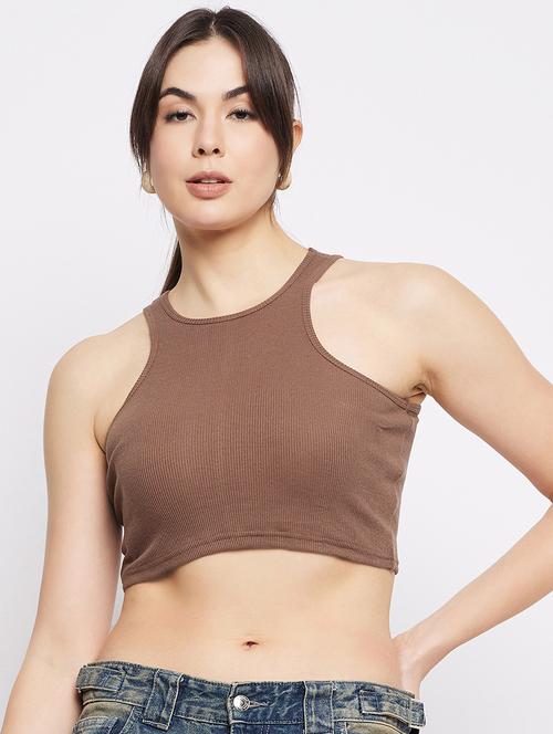 coffee brown hosiery crop top - 20982614 - Very Small Image - 1