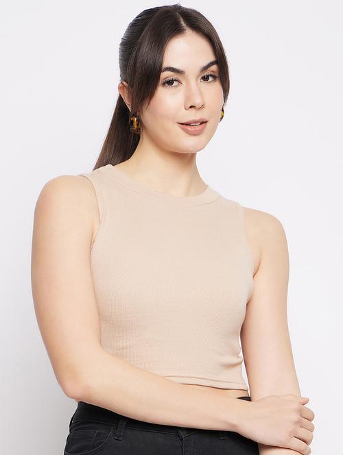 beige hosiery crop top - 20982624 - Very Small Image - 1