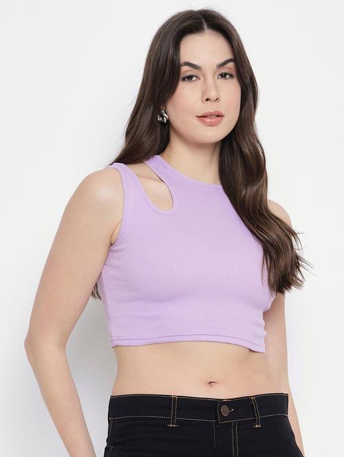 solid lavender hosiery crop top - 20982640 - Very Small Image - 1