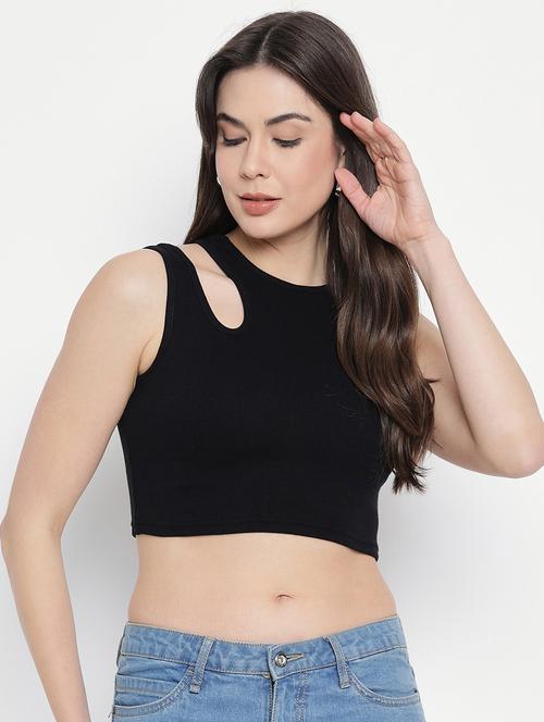 solid black hosiery crop top - 20982644 - Very Small Image - 1