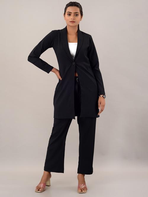 self design black detailed blazer & trouser set - 20983074 - Very Small Image - 1