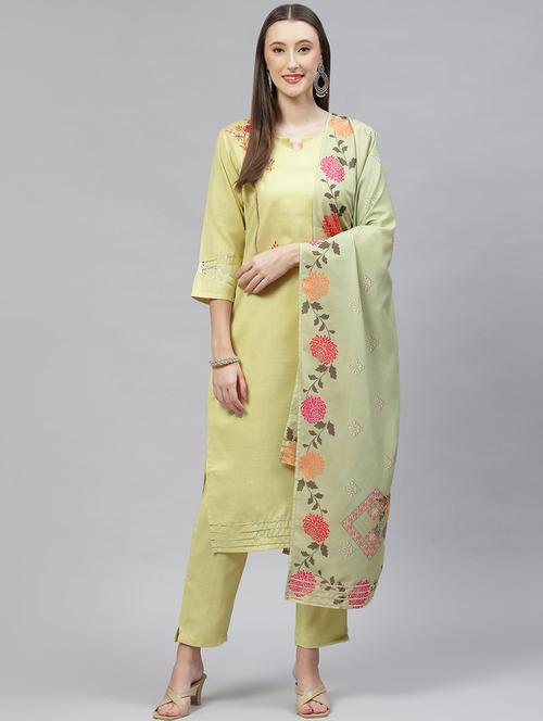 women notch neck kurta pant set with dupatta - 20983111 - Very Small Image - 1