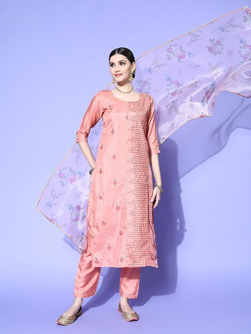 women round neck kurta pant set with dupatta - 20983129 - Very Small Image - 1