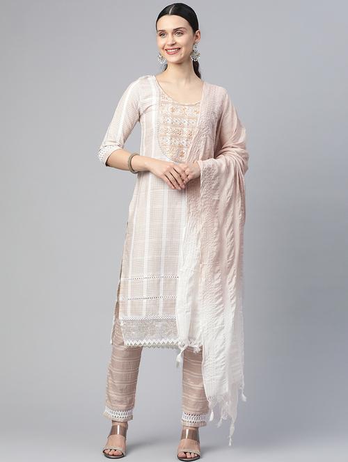 women beige kurta pant set with dupatta - 20983143 - Very Small Image - 1