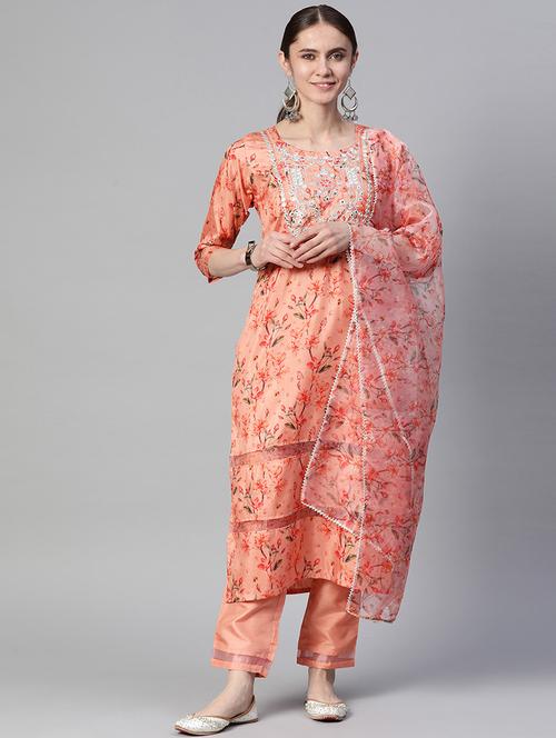 women round neck kurta pant set with dupatta - 20983146 - Very Small Image - 1