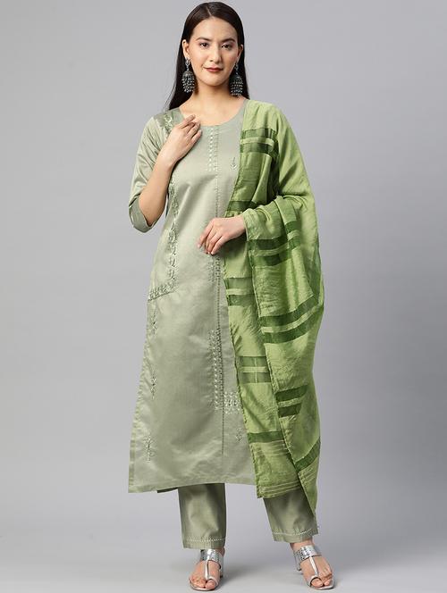 women round neck kurta pant set with dupatta - 20983151 - Very Small Image - 1