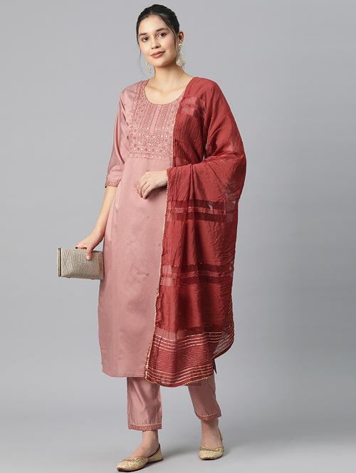 women round neck kurta pant set with dupatta - 20983159 - Very Small Image - 1