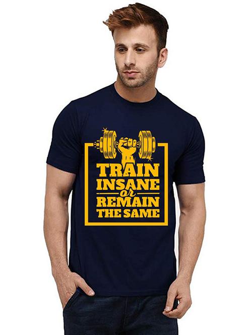 navy blue cotton front print tshirt - 20984928 - Very Small Image - 1