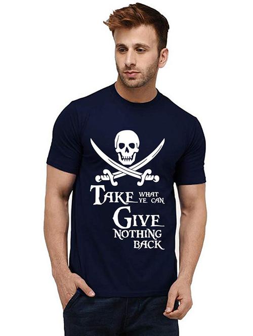 navy blue front printed casual t-shirt - 20985790 - Very Small Image - 1