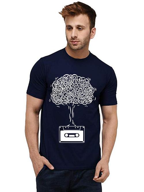 navy blue front printed casual t-shirt - 20986131 - Very Small Image - 1