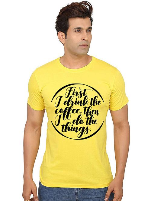 yellow front printed casual t-shirt - 20986678 - Very Small Image - 1