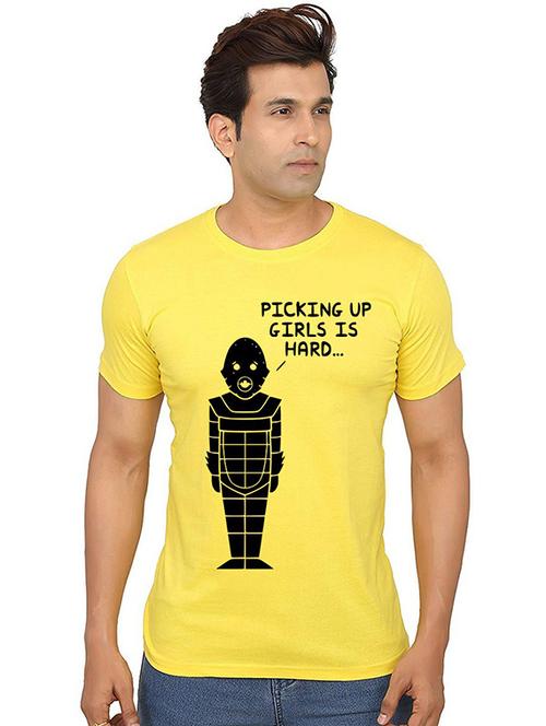 yellow front printed casual t-shirt - 20986766 - Very Small Image - 1