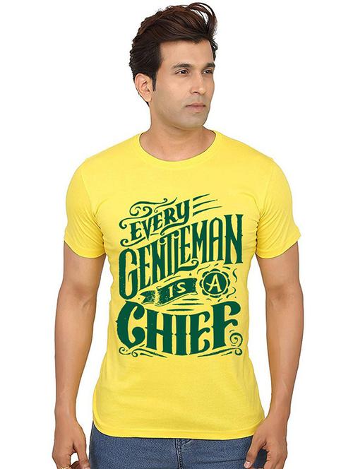yellow front printed casual t-shirt - 20986780 - Very Small Image - 1