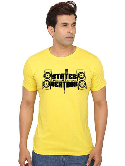 yellow front printed casual t-shirt - 20986932 - Very Small Image - 1