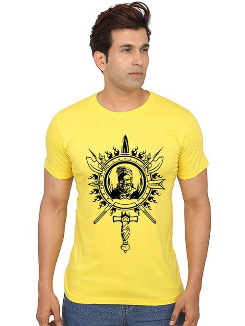 yellow front printed casual t-shirt - 20987258 - Very Small Image - 1