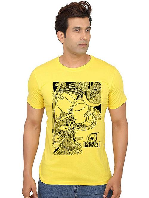 yellow front printed casual t-shirt - 20987271 - Very Small Image - 1