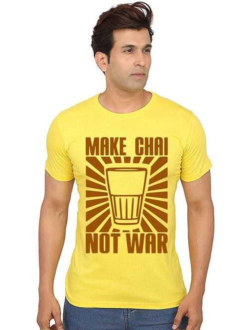 yellow front printed casual t-shirt - 20987335 - Very Small Image - 1