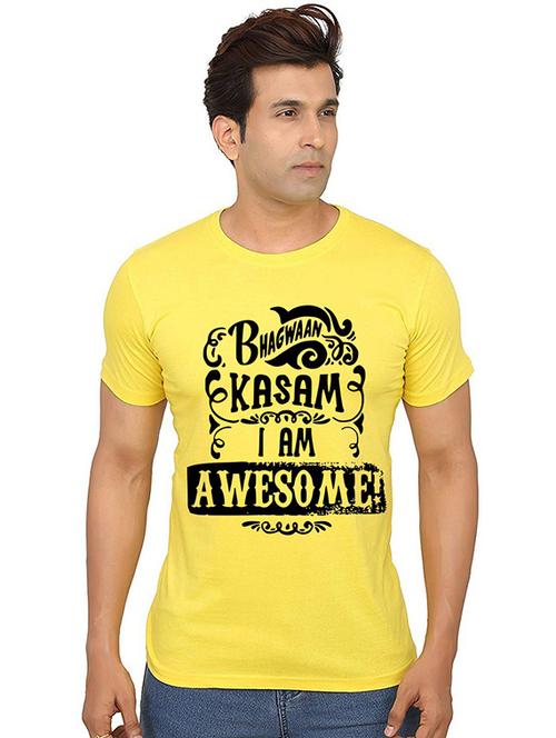 yellow front printed casual t-shirt - 20987365 - Very Small Image - 1
