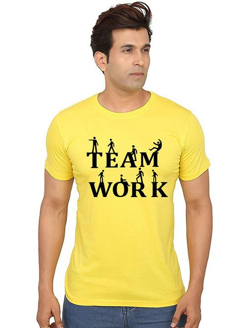 yellow front printed casual t-shirt - 20987526 - Very Small Image - 1