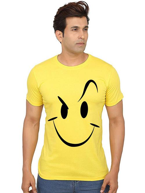 yellow front printed casual t-shirt - 20987608 - Very Small Image - 1