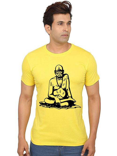 yellow cotton front print t-men round neck front print t-shirt - 20987688 - Very Small Image - 1