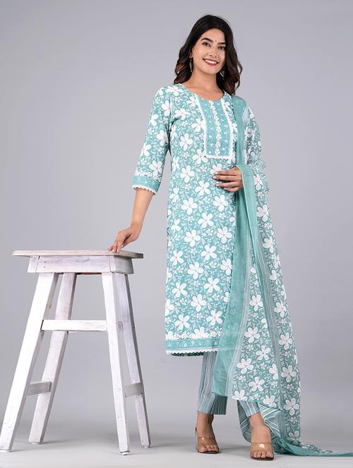 women three quarter sleeve kurta pant set - 20990224 - Very Small Image - 1