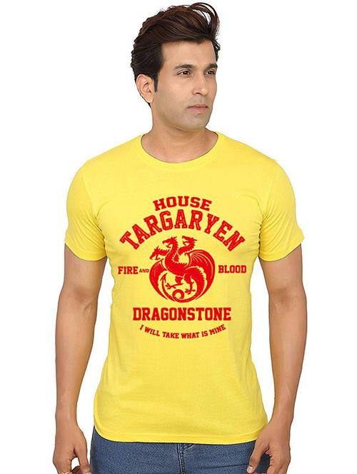 yellow front printed casual t-shirt - 20990414 - Very Small Image - 1