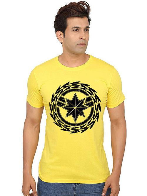 yellow front printed casual t-shirt - 20990452 - Very Small Image - 1