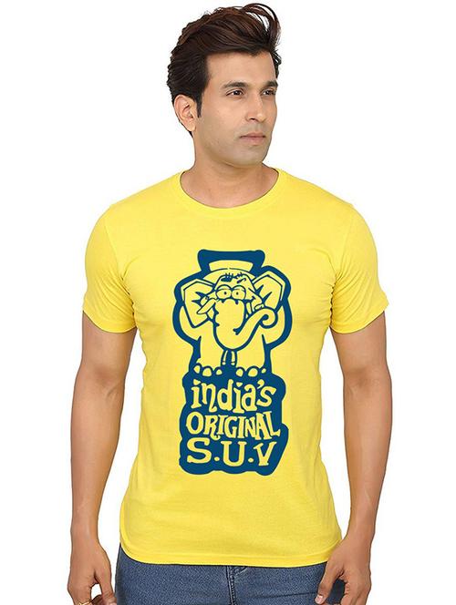 yellow front printed casual t-shirt - 20990520 - Very Small Image - 1