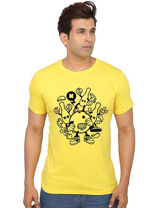 yellow front printed casual t-shirt - 20990546 - Very Small Image - 1