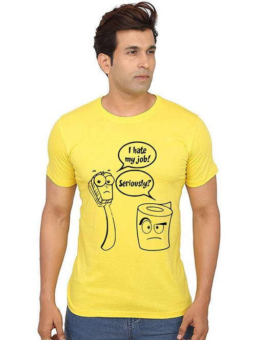 yellow cotton front print tshirt - 20990676 - Very Small Image - 1