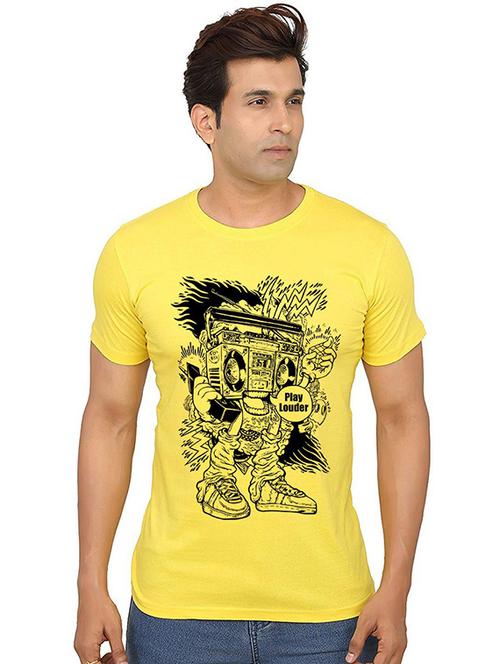yellow front printed casual t-shirt - 20990679 - Very Small Image - 1