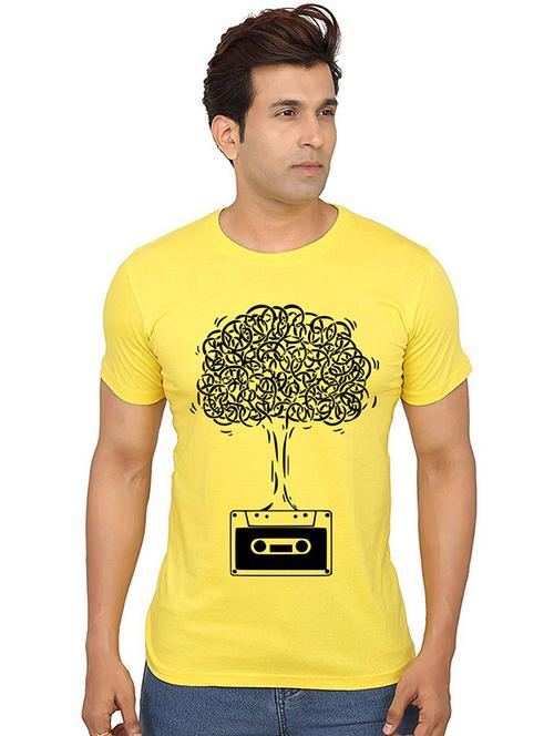 yellow front printed casual t-shirt - 20990694 - Very Small Image - 1