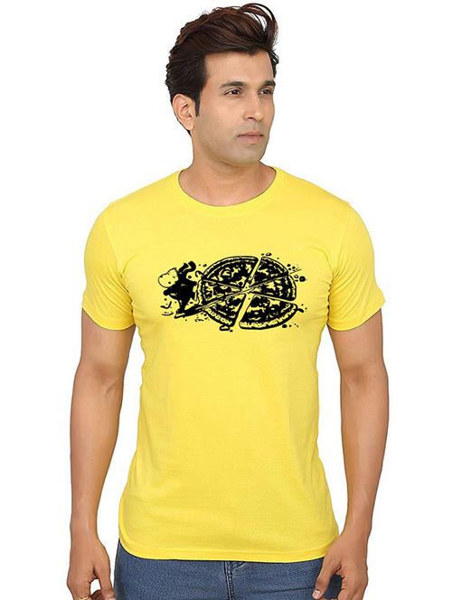 yellow front printed casual t-shirt - 20990784 - Very Small Image - 1