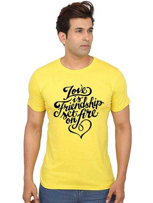 yellow front printed casual t-shirt - 20990838 - Very Small Image - 1