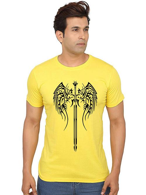 yellow front printed casual t-shirt - 20991089 - Very Small Image - 1