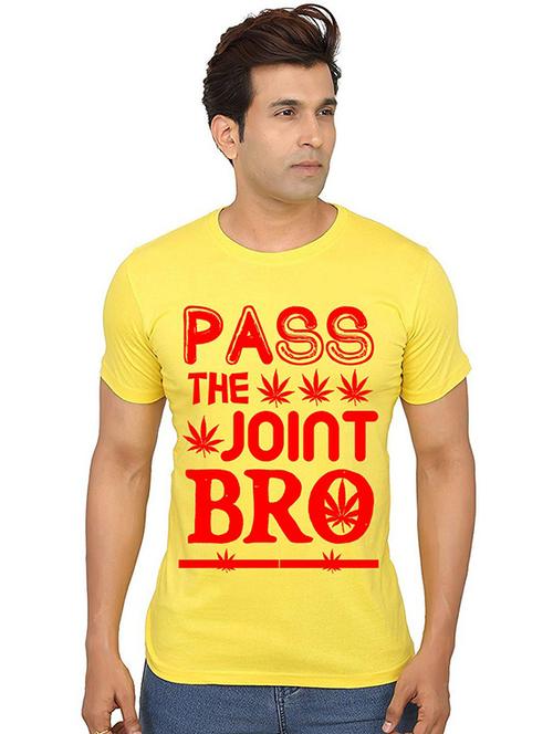 yellow front printed casual t-shirt - 20991608 - Very Small Image - 1