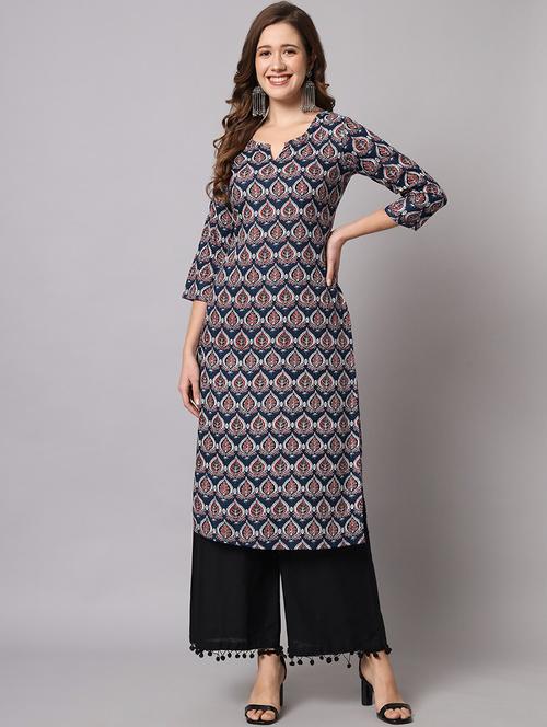 women blue notch neck kurta palazzo set - 20996172 - Very Small Image - 1