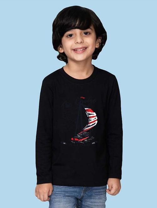 black front printed casual t-shirt - 20996974 - Very Small Image - 1